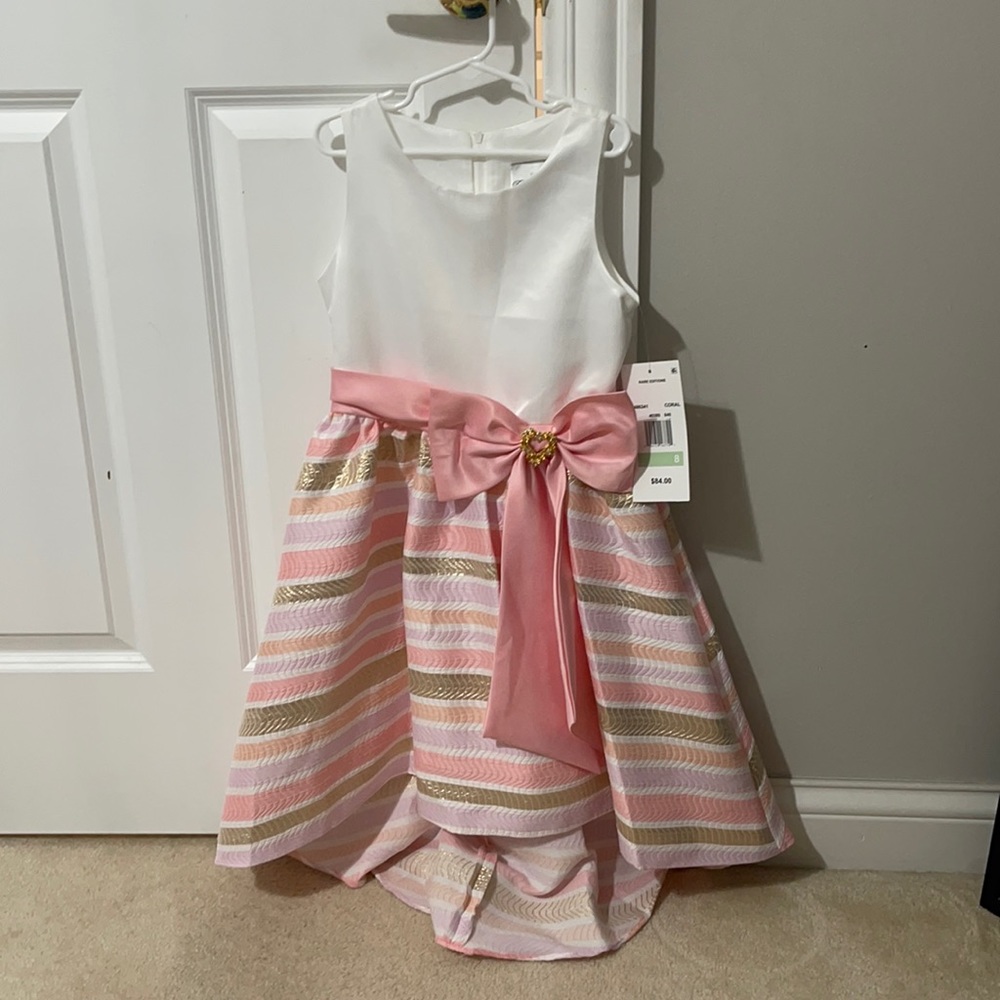 Girls satin hi-low formal dress with bow- size 8